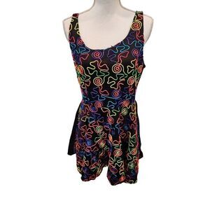 Black Neon Velvet Midi Sleeveless Dress M Psychedelic EDC Artistic Glow Festival